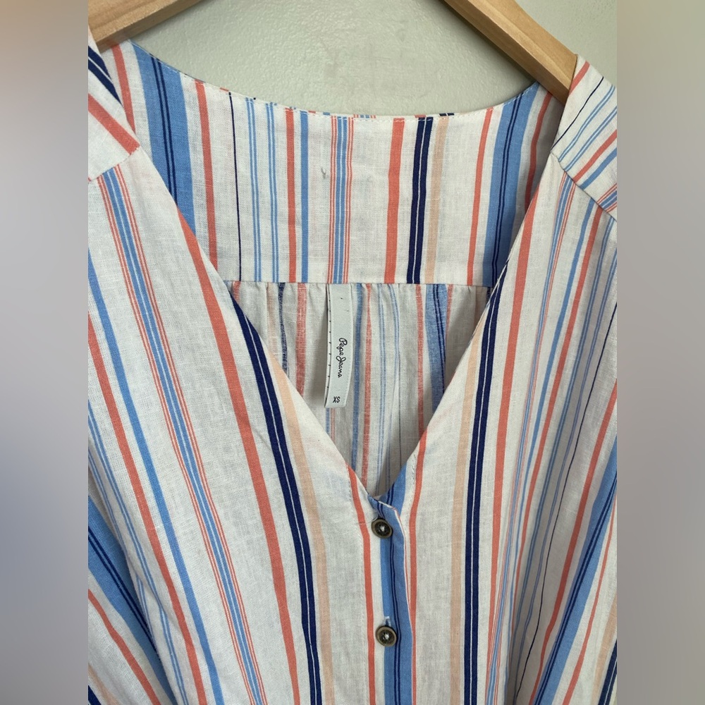 Pepe Jeans Querina Linen Blend Striped Wide Leg Jumpsuit XS Boho Coastal Summer - Picture 4 of 13